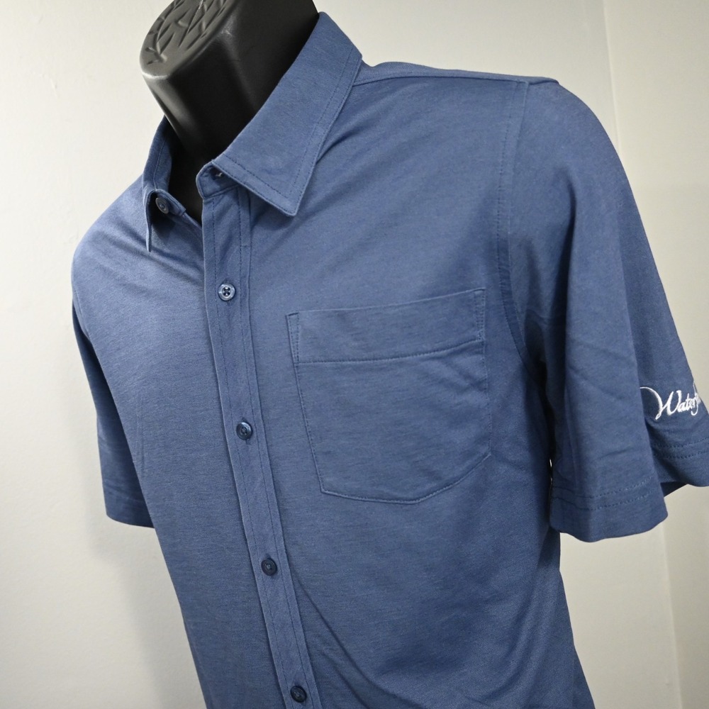 Travis Mathew Button Up Golf Shirt 'Waterfall' Blue Short Sleeve Men Size Medium